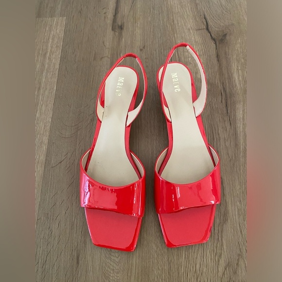 Anthropologie Maeve Red Square-Toe Slingback Kitten Heel Sandals - Picture 3 of 9